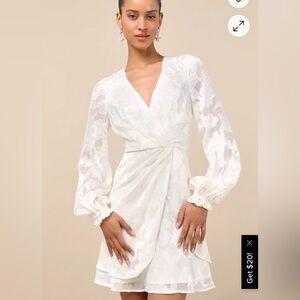 Lulus Ivory Floral Jacquard Long Sleeve Mini Dress, Bridal, Wedding - Size XL